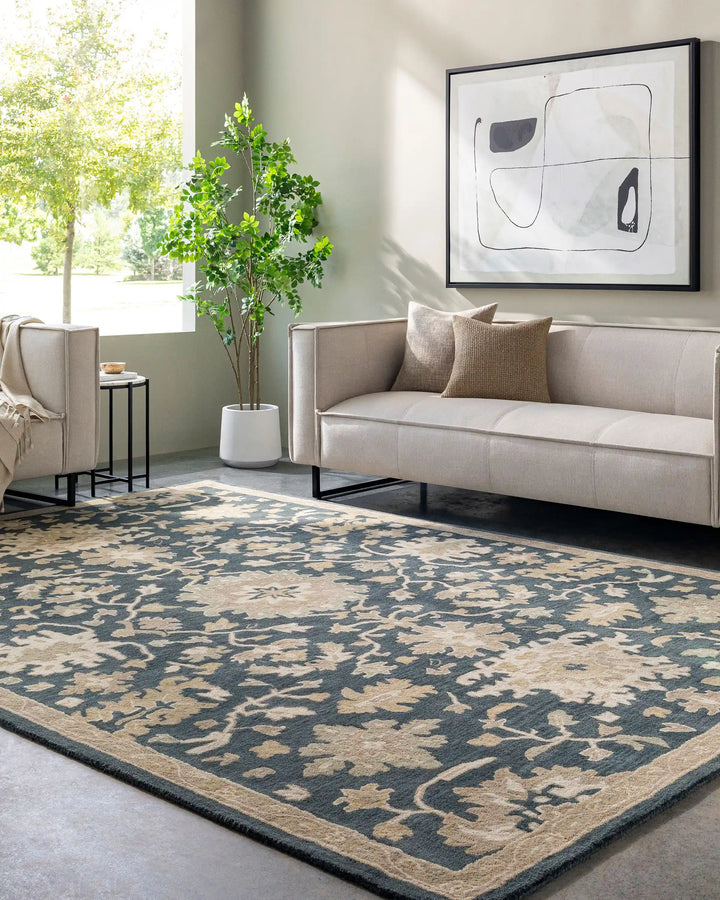 Hand Tufted Caesar Brown and Navy Wool Rug