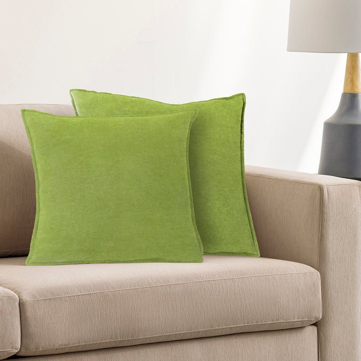 Cotton Velvet Green Flange Pillow Cover
