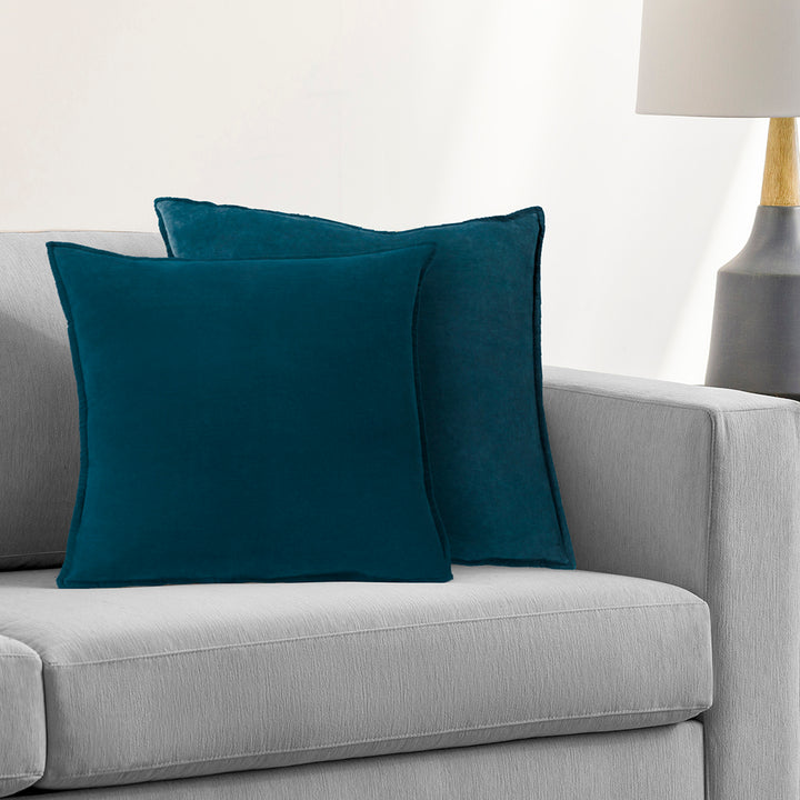 Cotton Velvet Teal Flange Pillow Cover