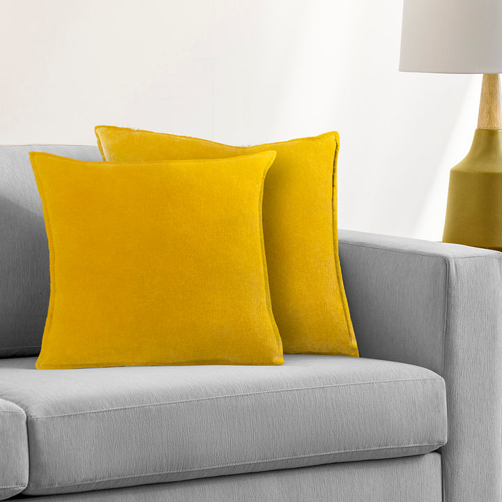 Cotton Velvet Mustard Flange Pillow Cover