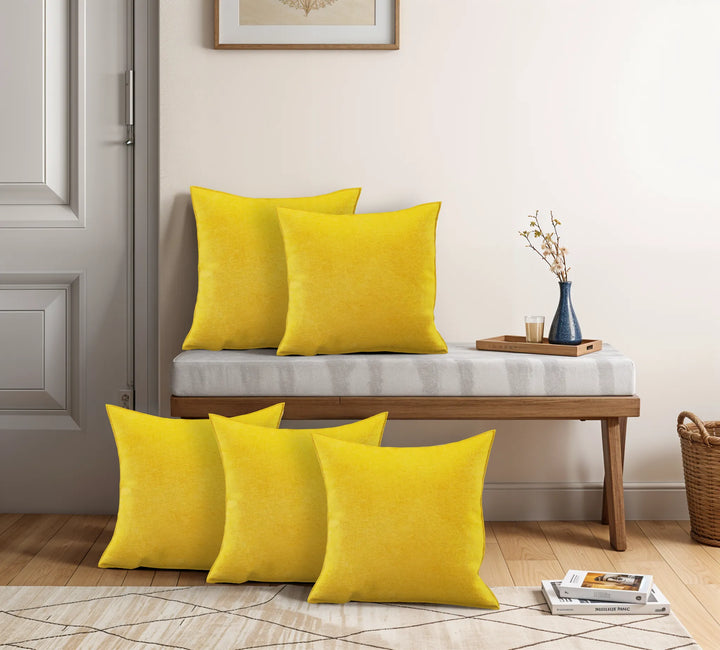 Cotton Velvet Mustard Flange Pillow Cover