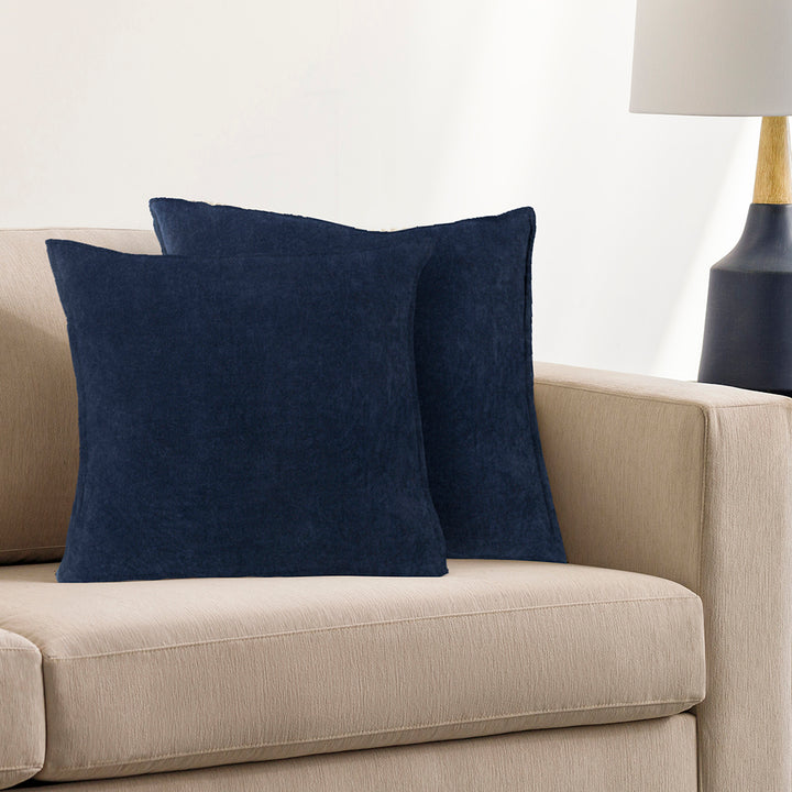 Cotton Velvet Navy Flange Pillow Cover