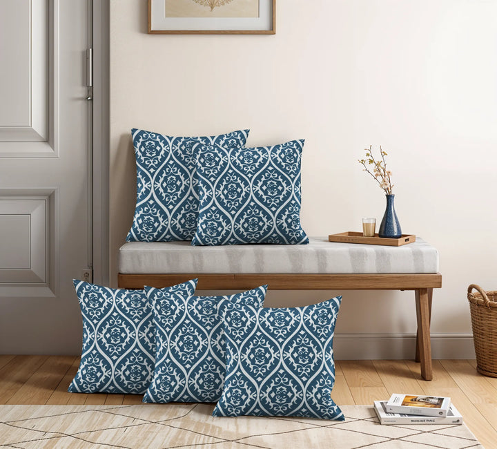 Somerset Cotton Blue and Grey Printed Pillow Cover