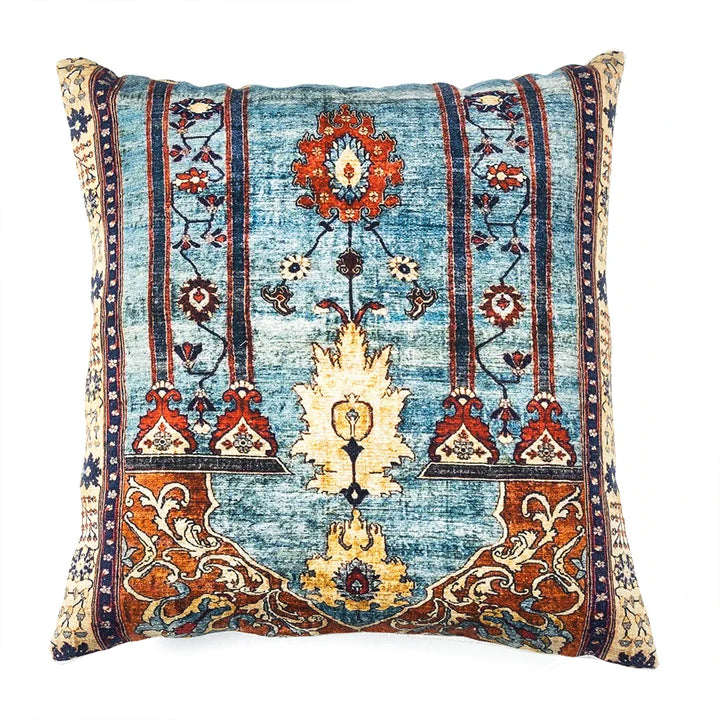 Teal-Blue Antique Rug Design Cushion Cover