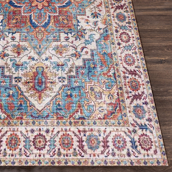 Digital Printed Rug with Central Floral Medallion in Classic Vintage Style