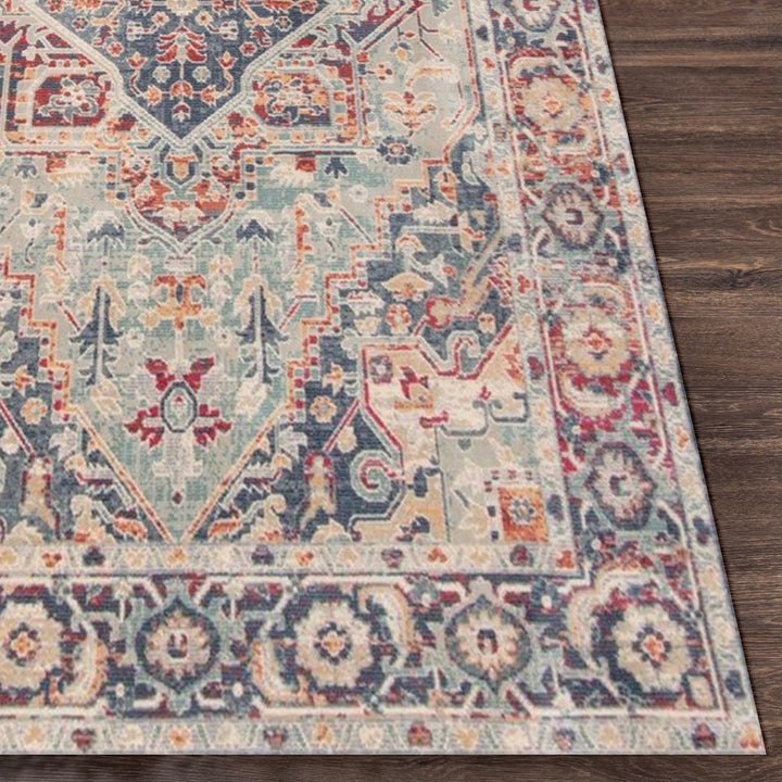 Vintage-Style Digital Printed Rug with Floral and Geometric Designs
