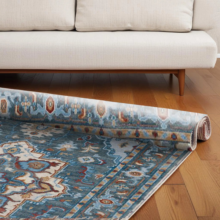 Digital Printed Rug with Classic Central Medallion and Symmetrical Patterns