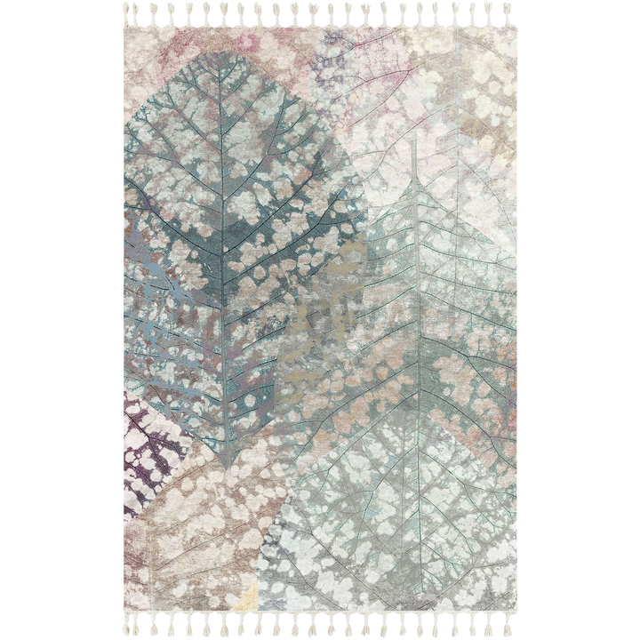 Textured Digital Print Rug Featuring Overlapping Leaf Designs