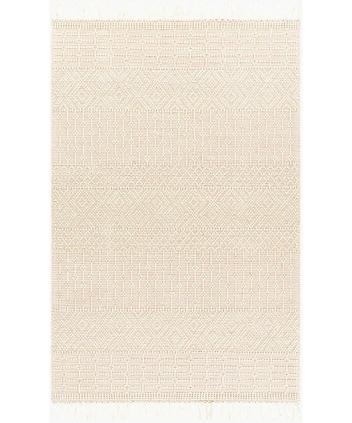 Hand Woven Geometric & Stripes Casa De Campo Beige Wool Rug