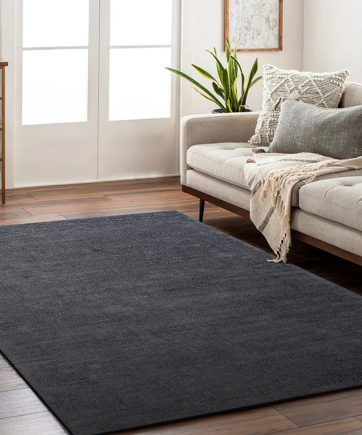 Hand Loomed Solid Mystique Charcoal Wool Rug
