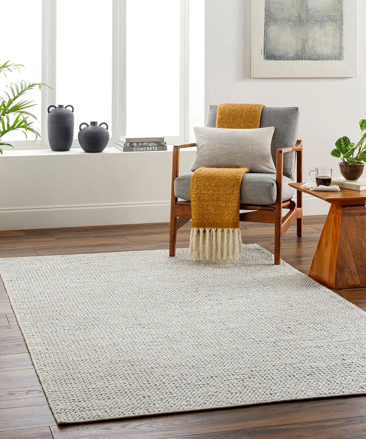 Hand Woven Solid Reika Beige Recycled Pet Yarn Rug