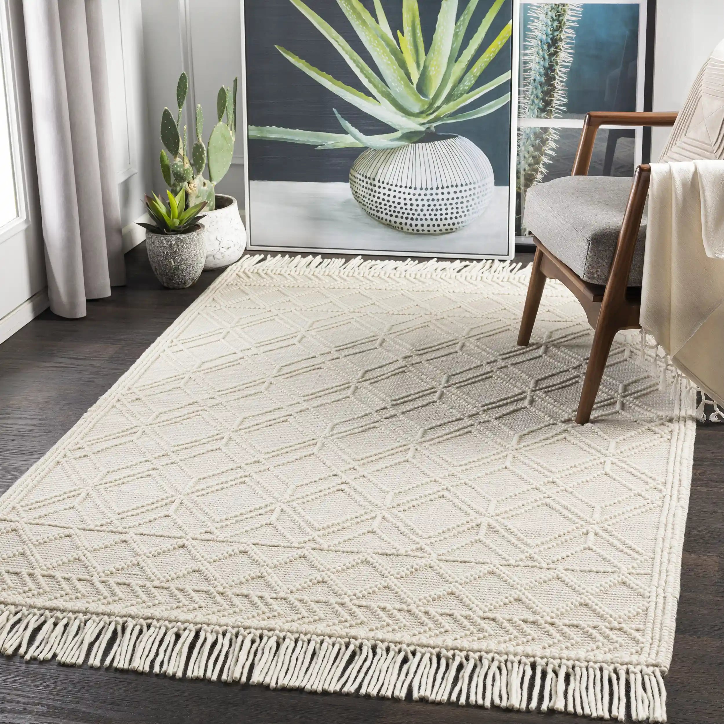 Hand Woven Casa De Campo Ivory and Beige Wool Rug