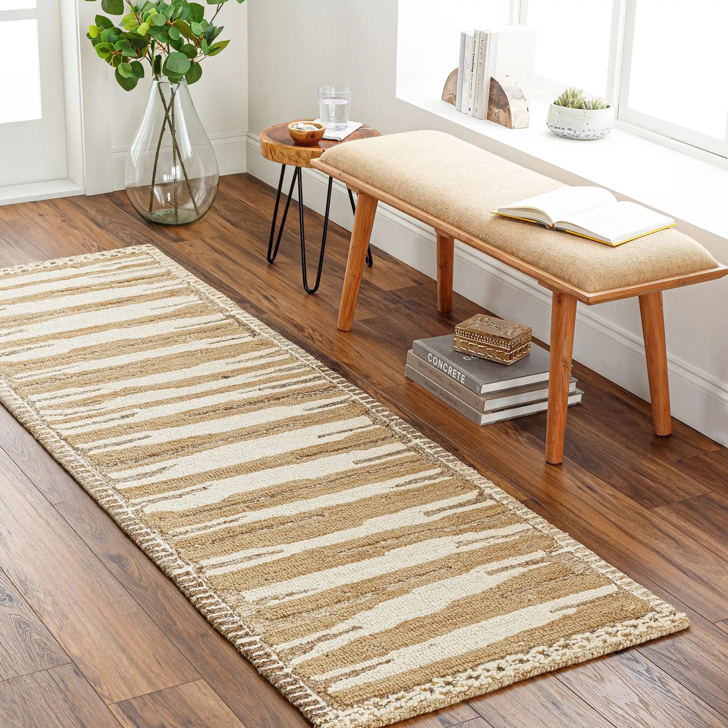 Hand Woven Cherokee Beige and Brown Wool Rug