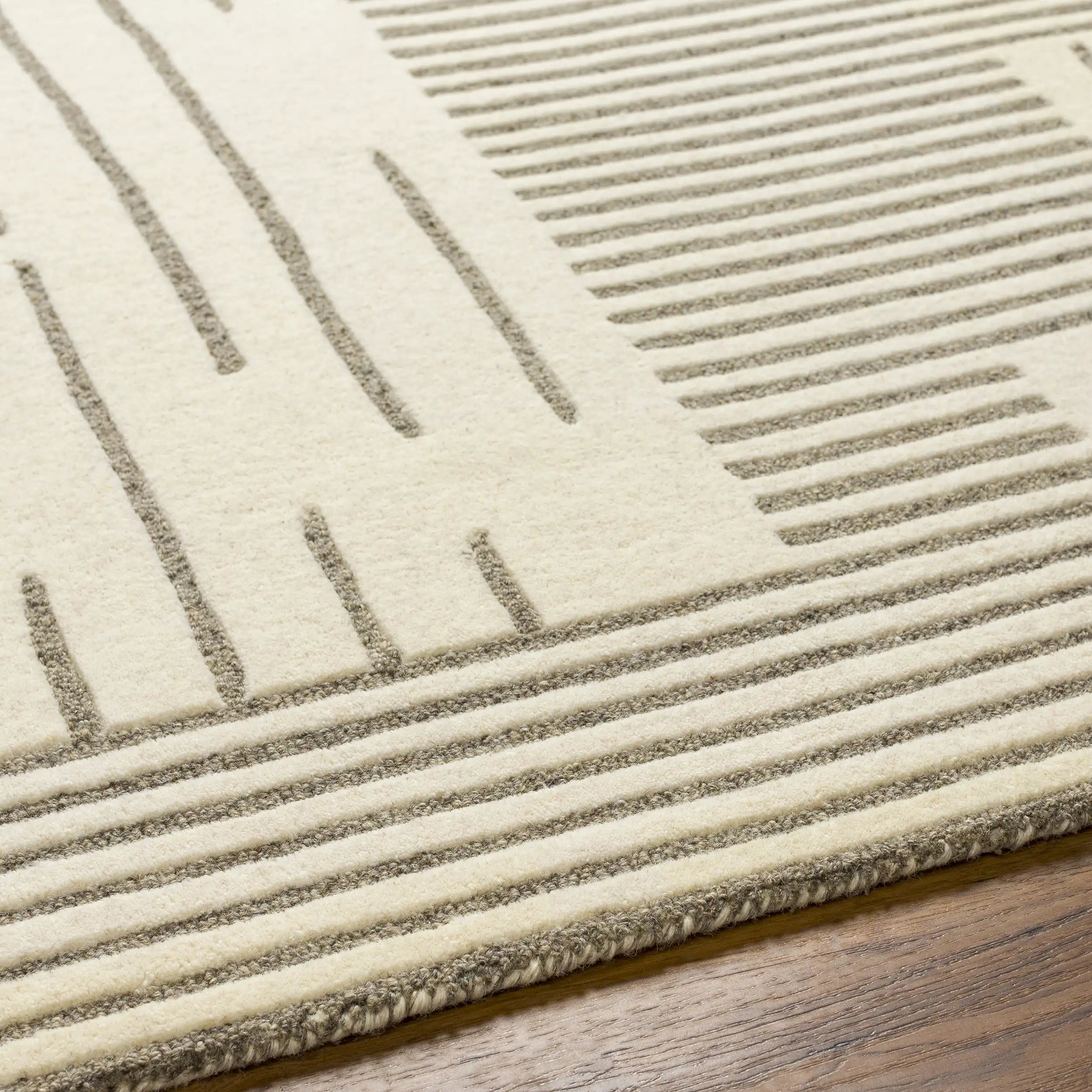 Hand-Tufted Brook Beige Striped Wool Rug
