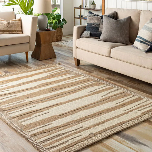 Hand Woven Cherokee Beige and Brown Wool Rug