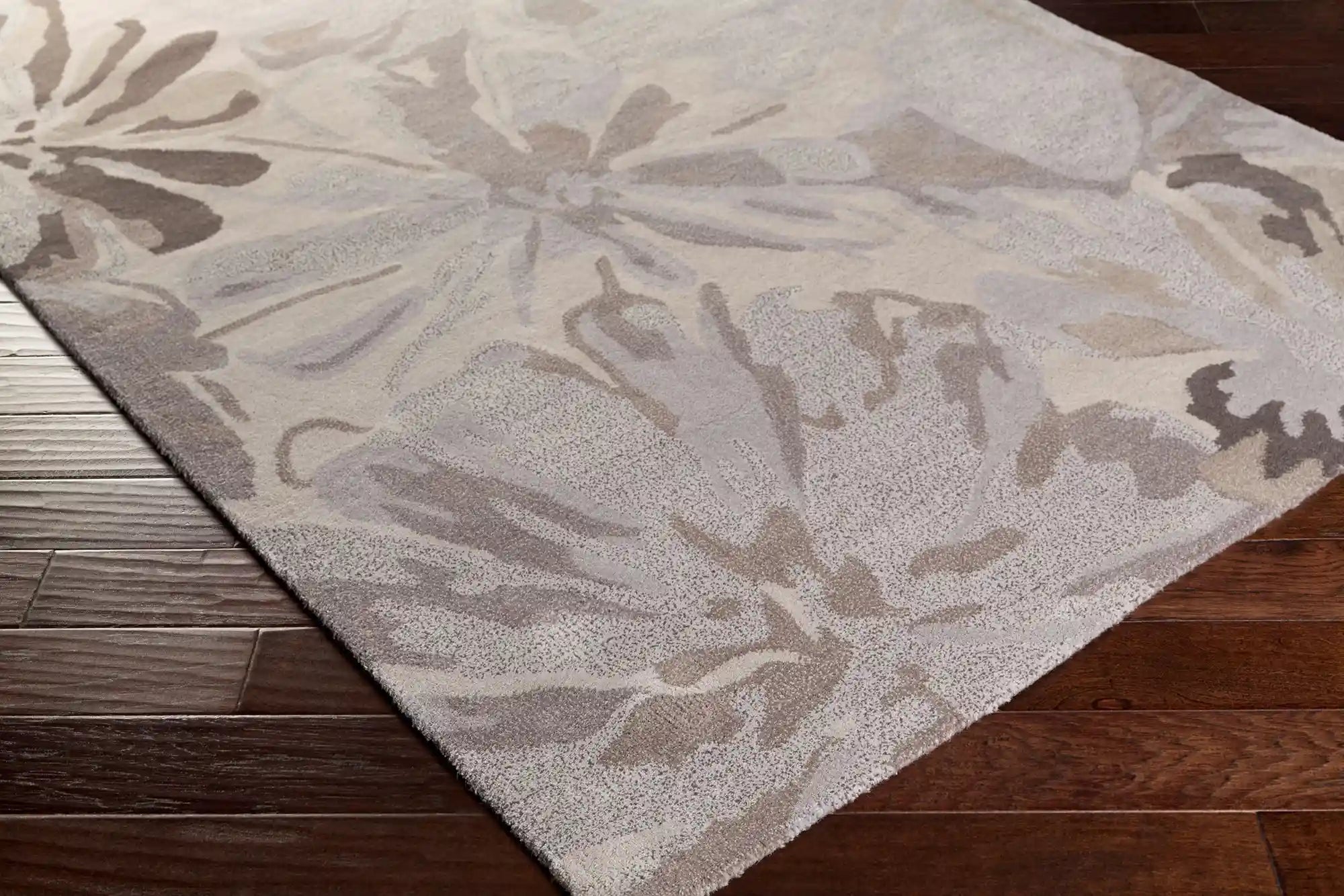 Hand-Tufted Athena Gray and Brown Floral Wool Rug