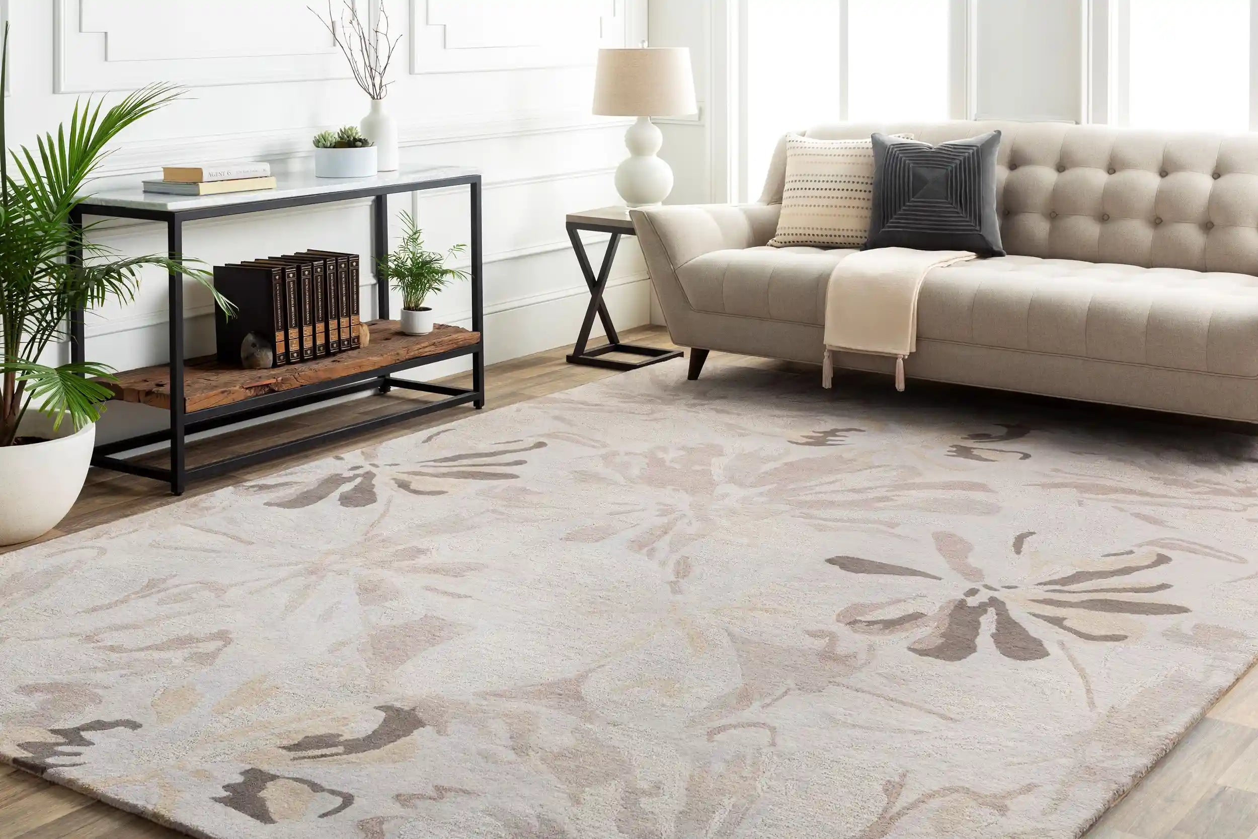 Hand-Tufted Athena Gray and Brown Floral Wool Rug