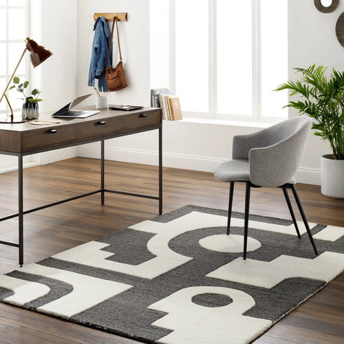 Hand-Tufted Brook Beige and Black Geometric Wool Rug