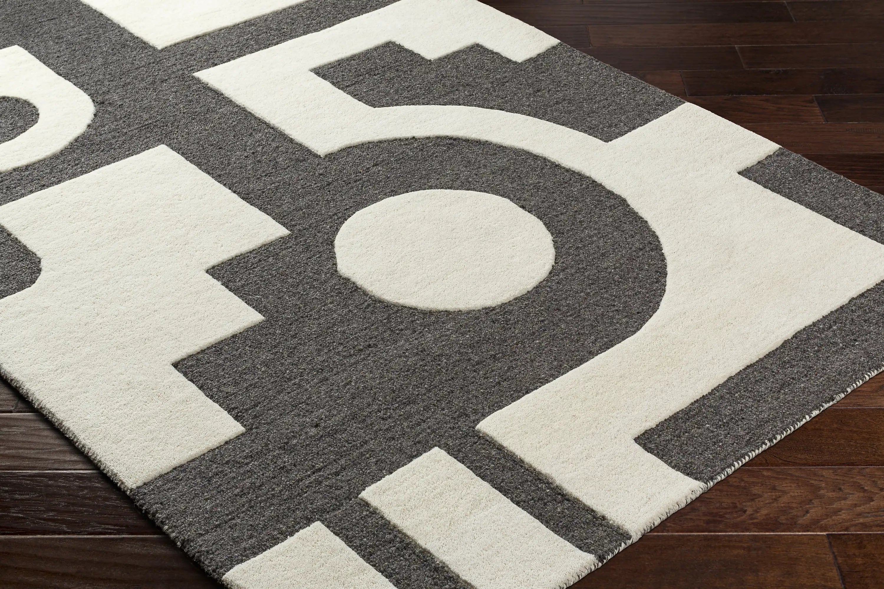 Hand-Tufted Brook Beige and Black Geometric Wool Rug