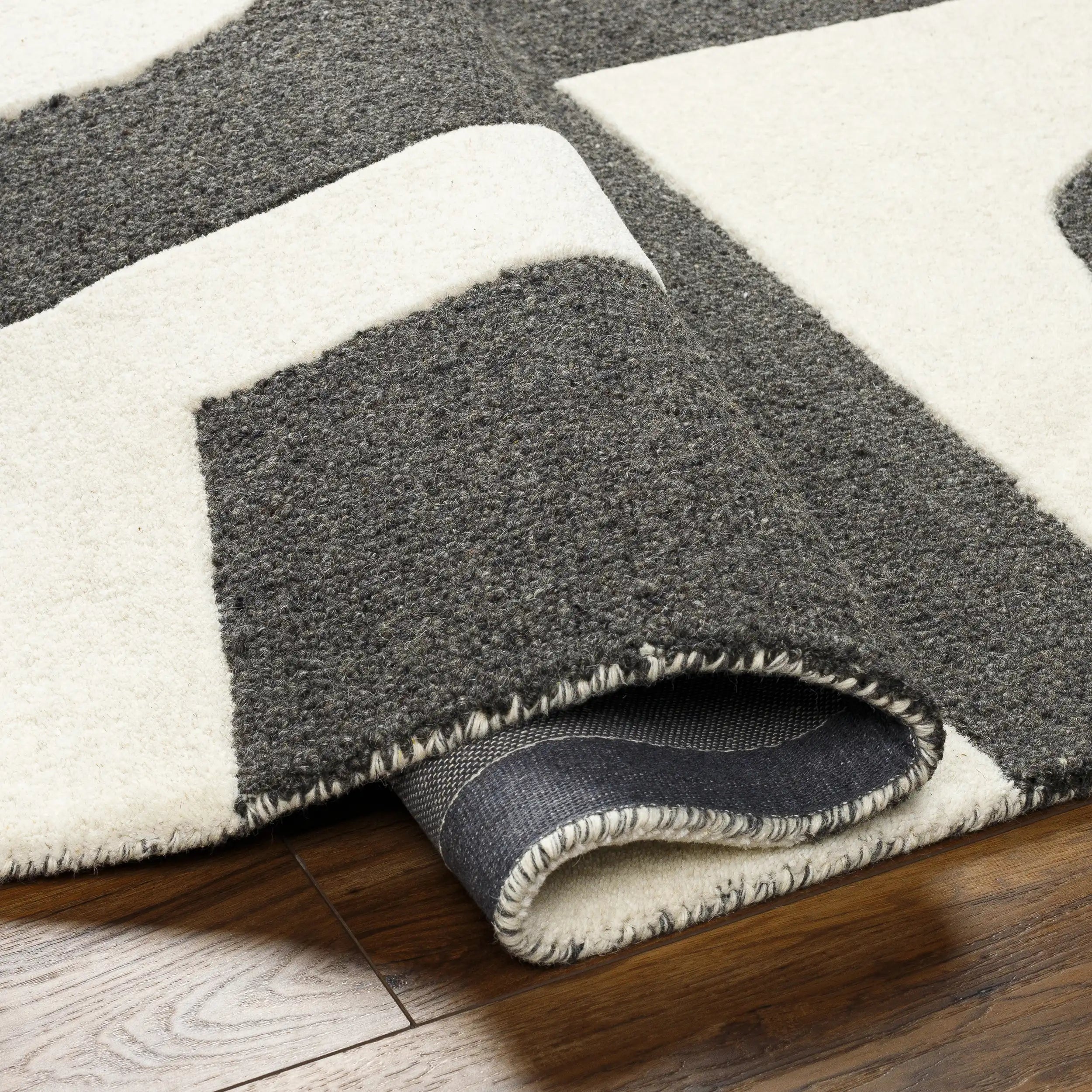 Hand-Tufted Brook Beige and Black Geometric Wool Rug