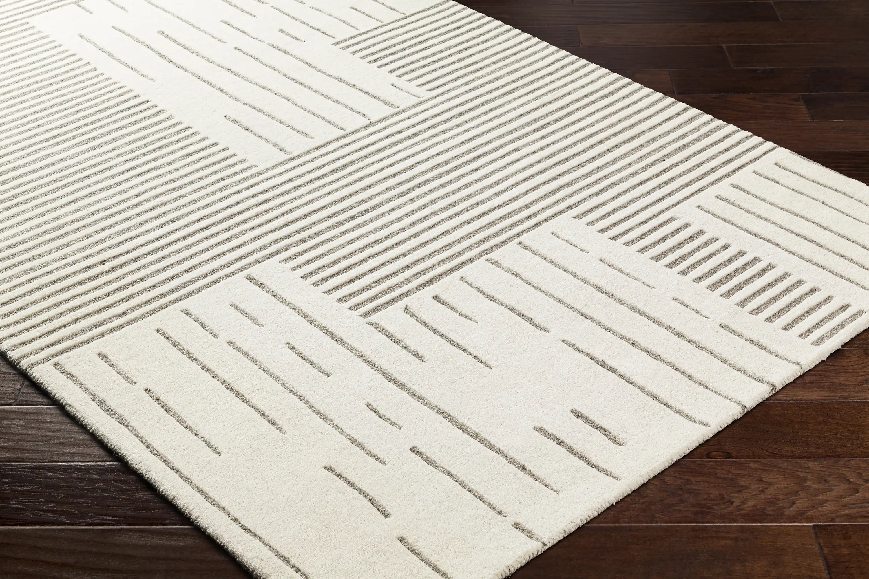 Hand-Tufted Brook Beige Striped Wool Rug