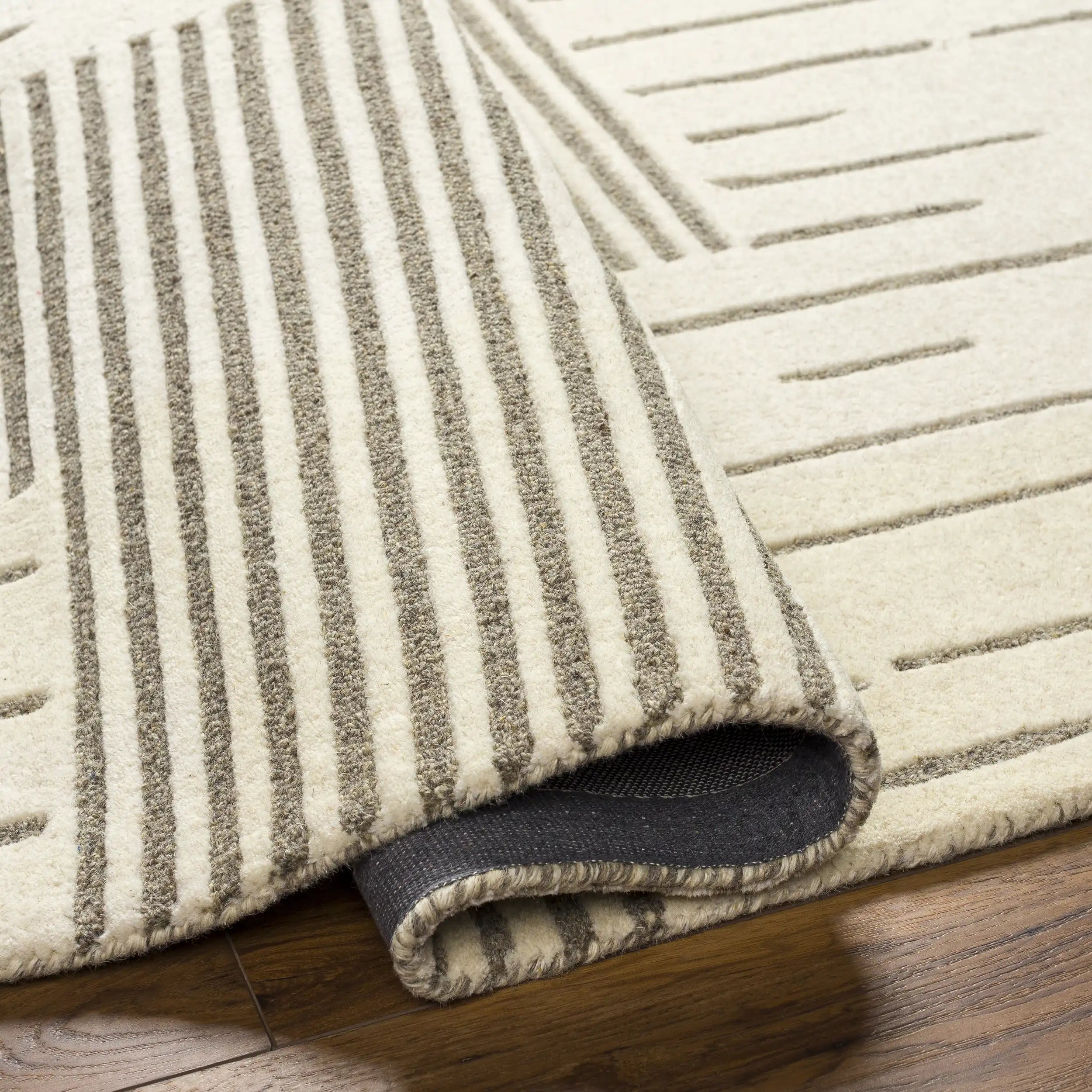 Hand-Tufted Brook Beige Striped Wool Rug