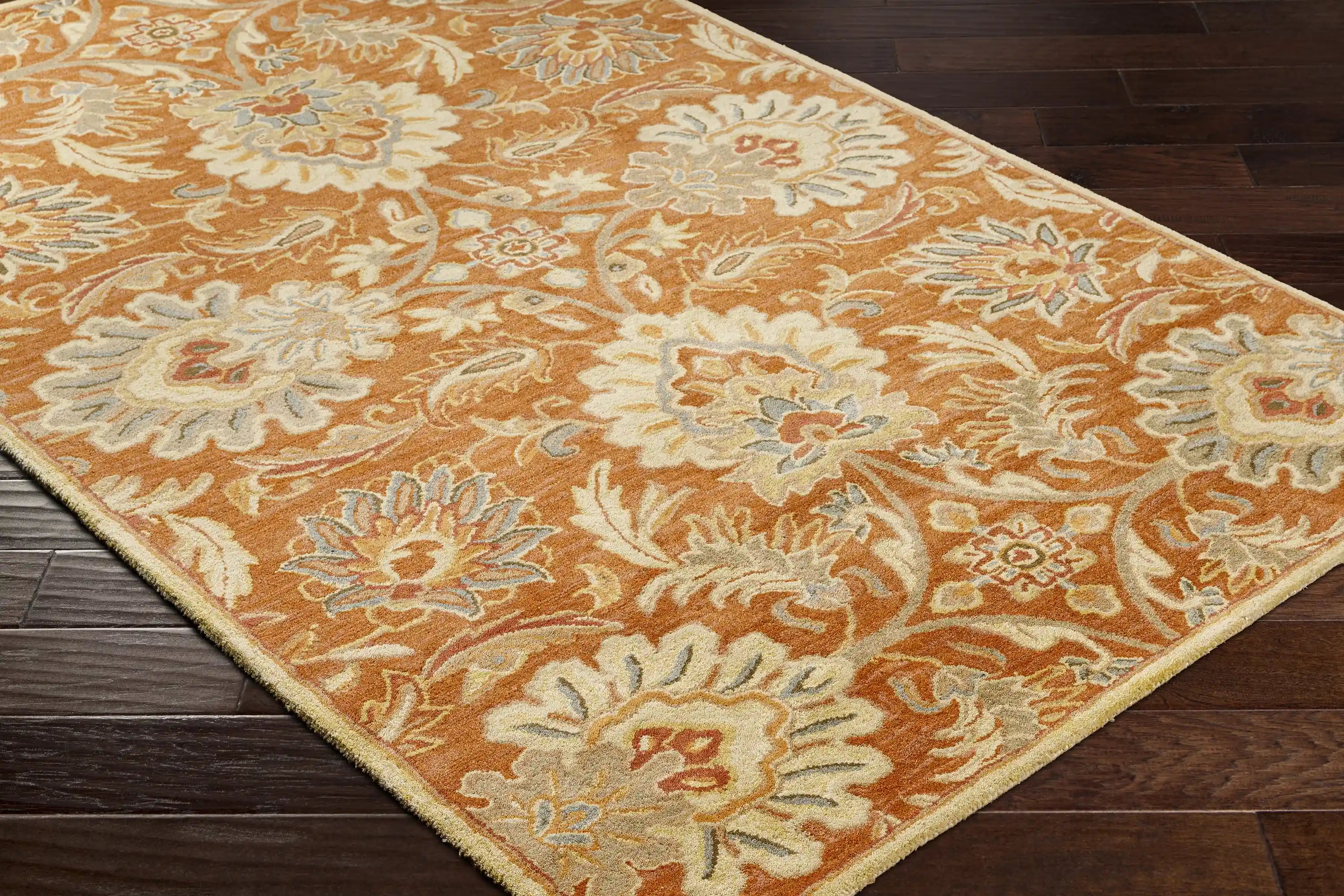 Hand Tufted Caesar Dark Brown and Orange Wool Rug