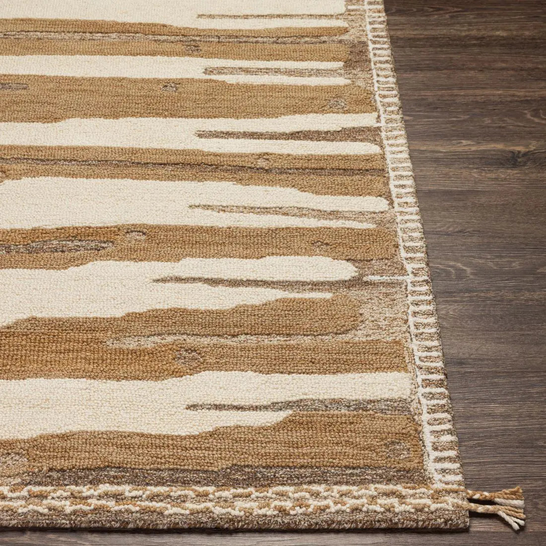 Hand Woven Cherokee Beige and Brown Wool Rug