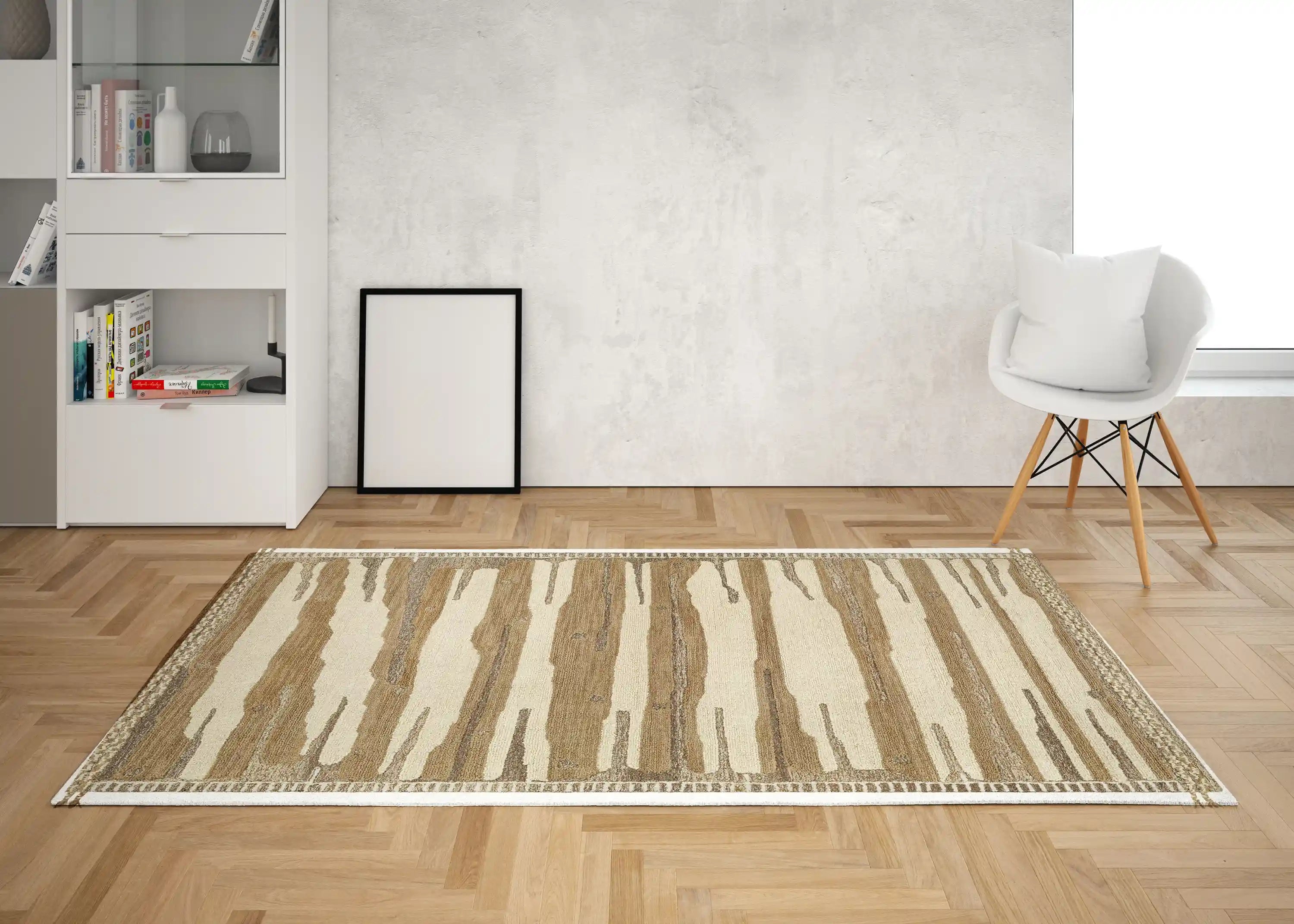 Hand Woven Cherokee Beige and Brown Wool Rug