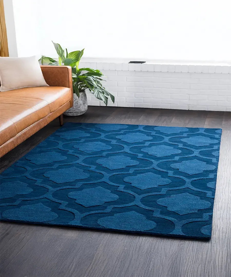 Hand Loomed Central Park Dark Blue Wool Rug