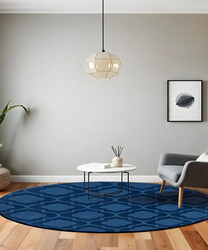 Hand Loomed Central Park Dark Blue Wool Rug