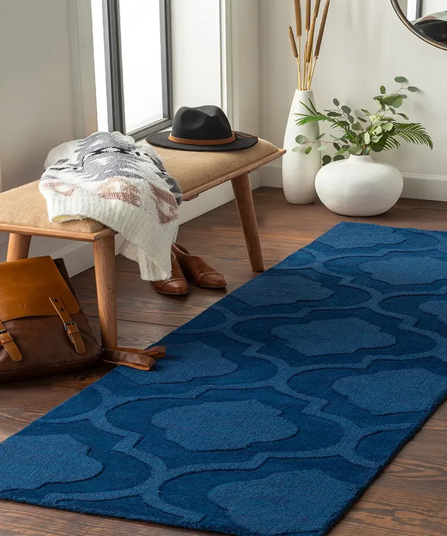 Hand Loomed Central Park Dark Blue Wool Rug