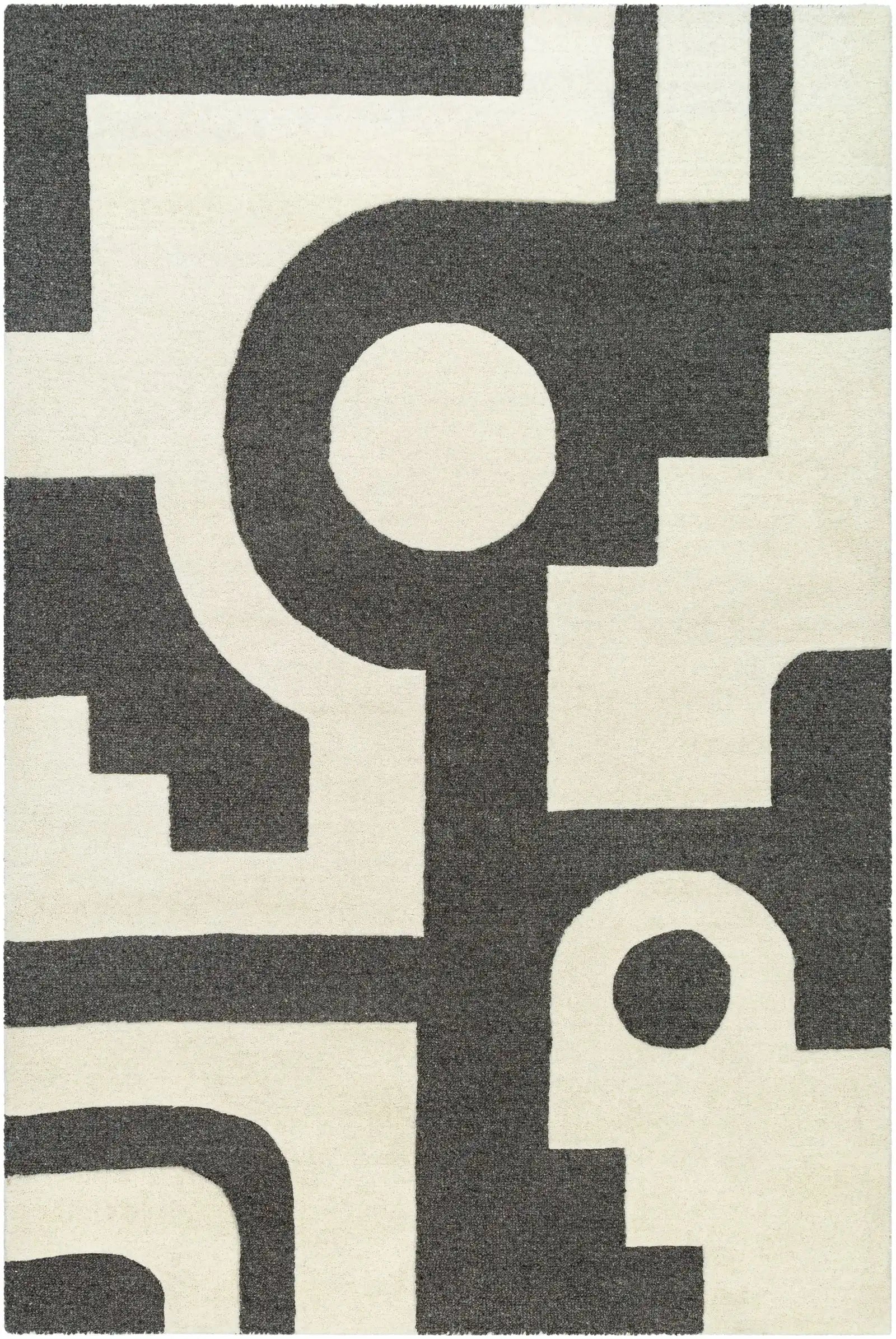 Hand-Tufted Brook Beige and Black Geometric Wool Rug