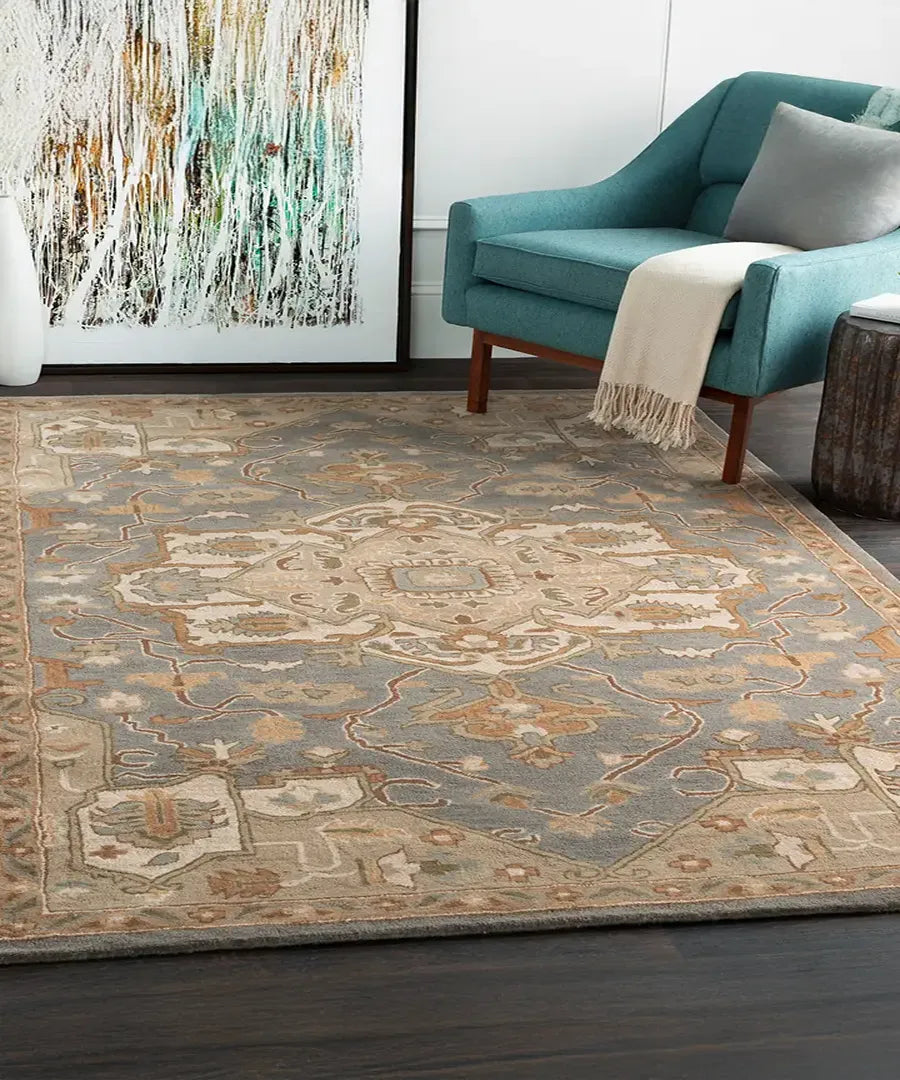 Caesar Hand-Tufted Wool Rug in Sage, Rustic Heritage Design