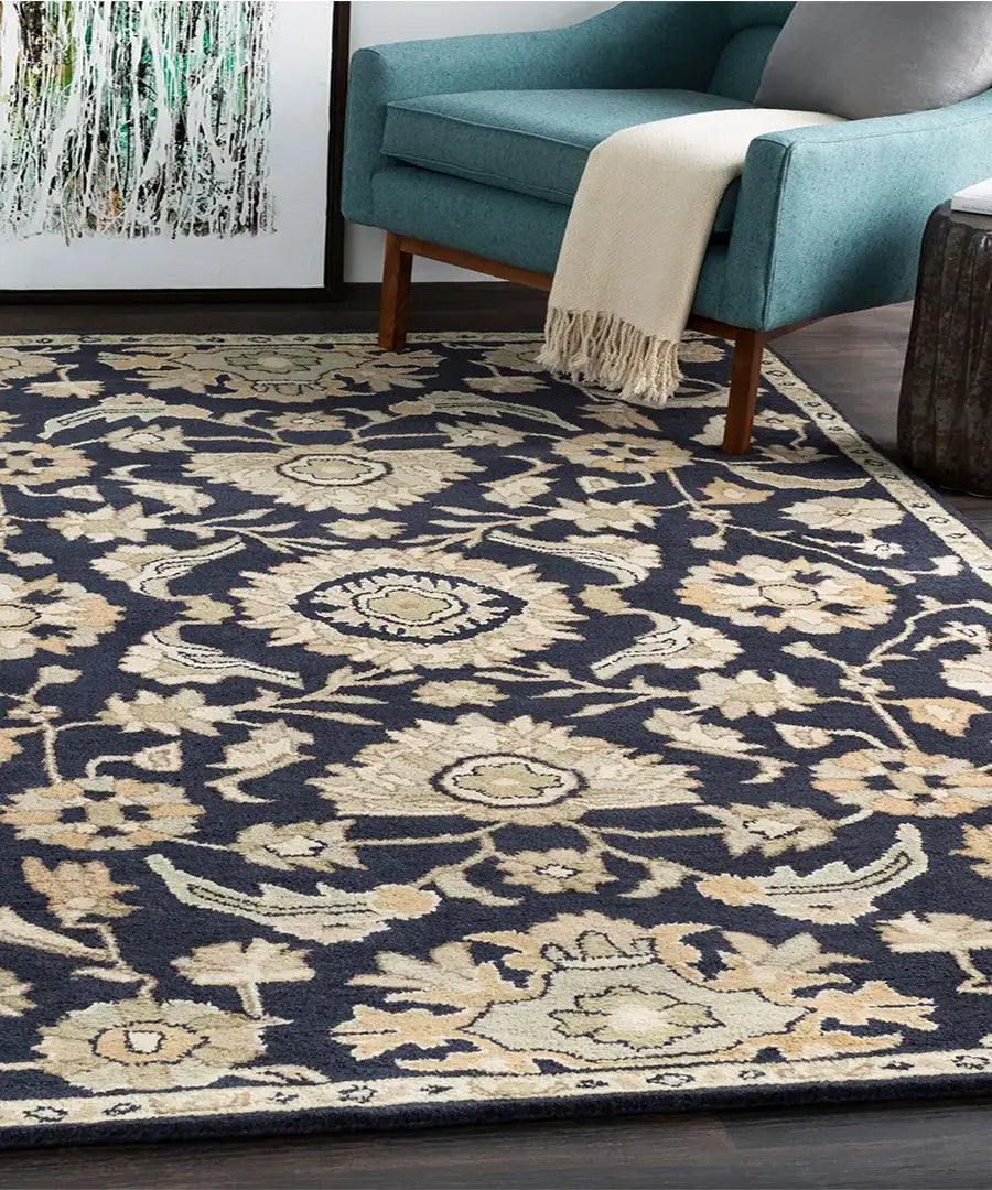 Hand-Tufted Caesar Rustic Ink Blue Traditional Wool Rug