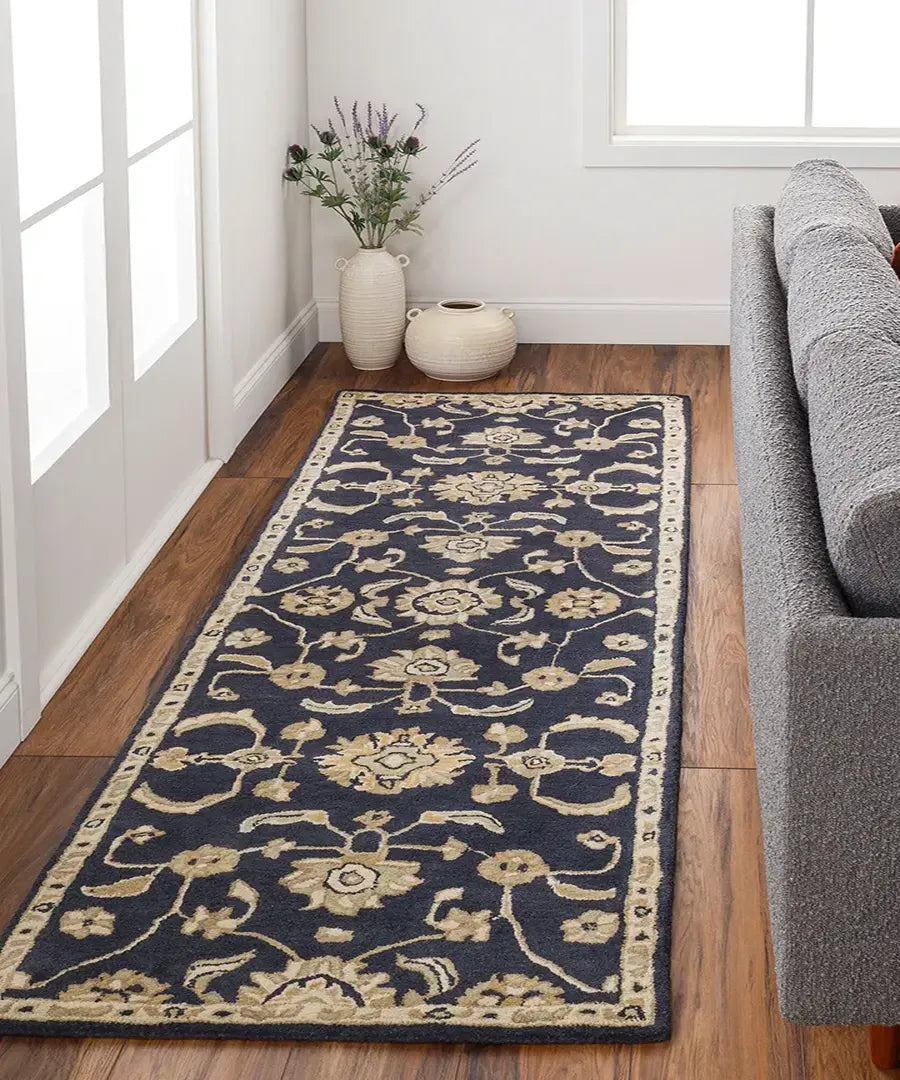 Hand-Tufted Caesar Rustic Ink Blue Traditional Wool Rug