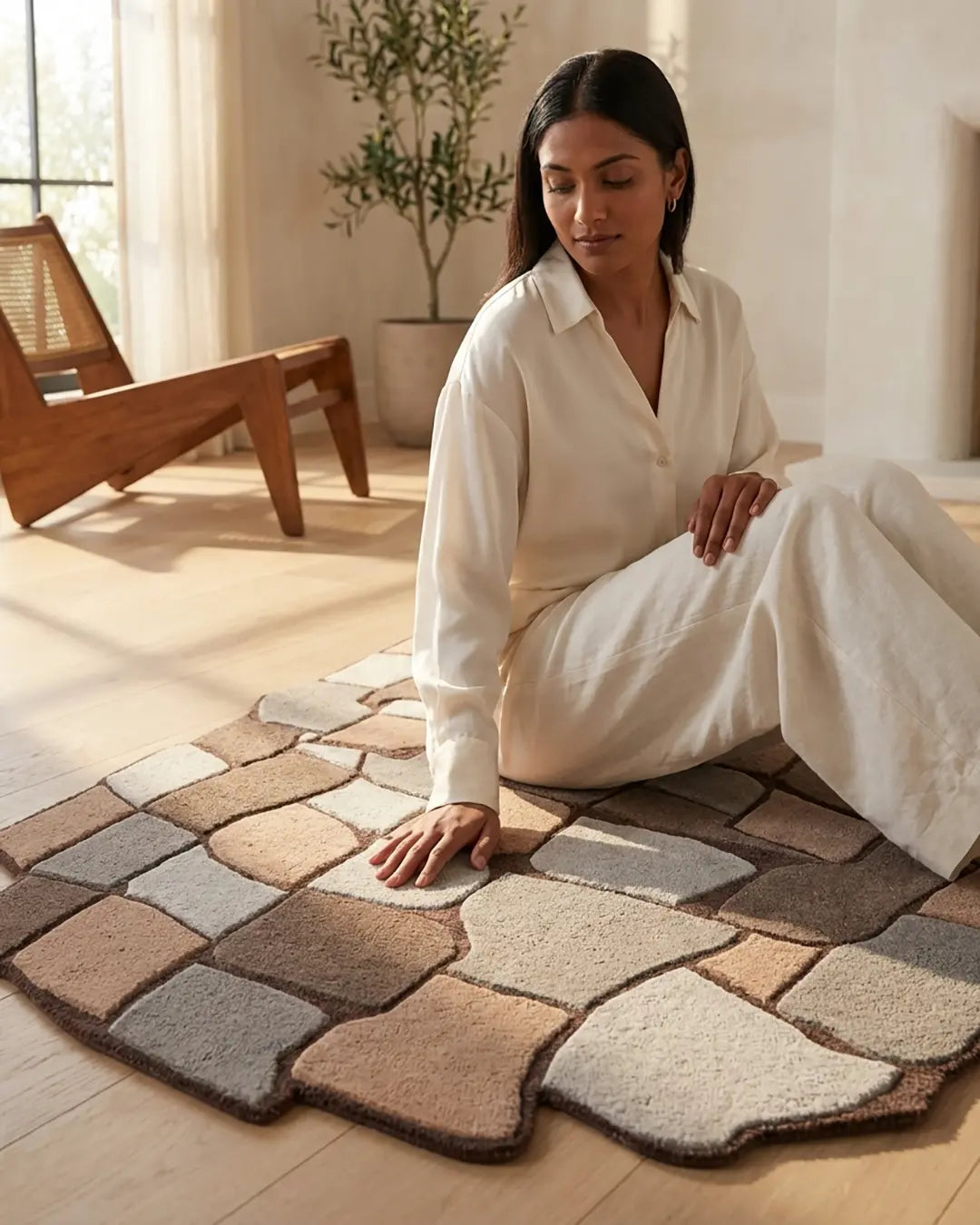 Nature-Inspired  Earth Mosaic Rug