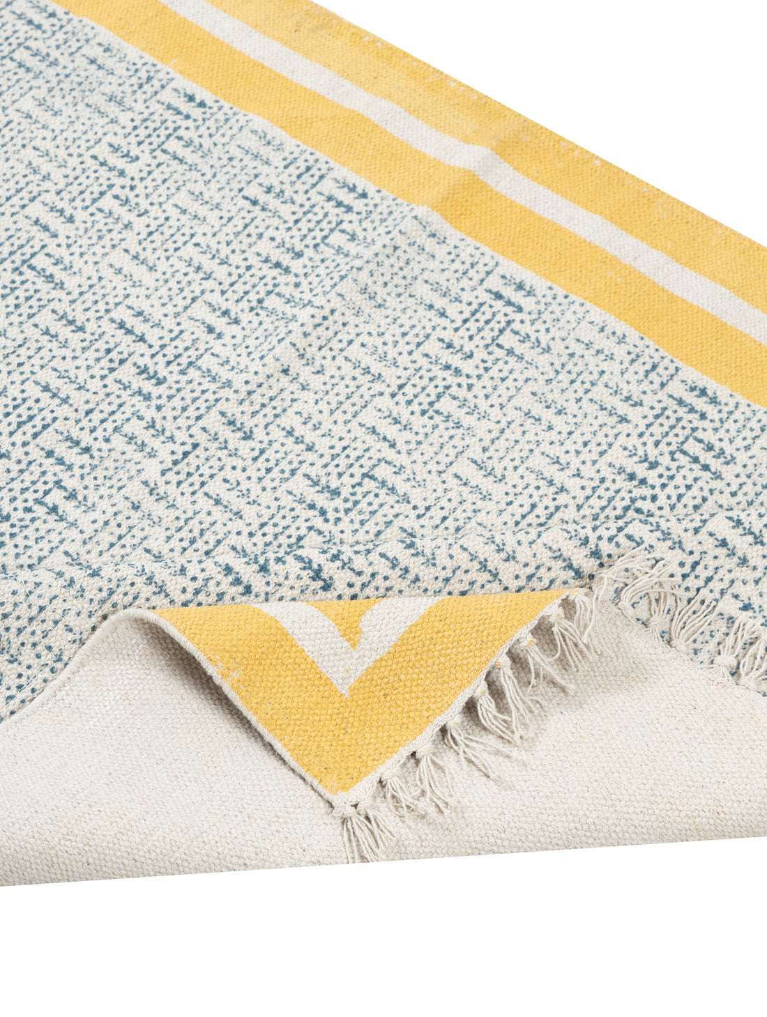 Exquisite Blue and Yellow Cotton Geometric Rug