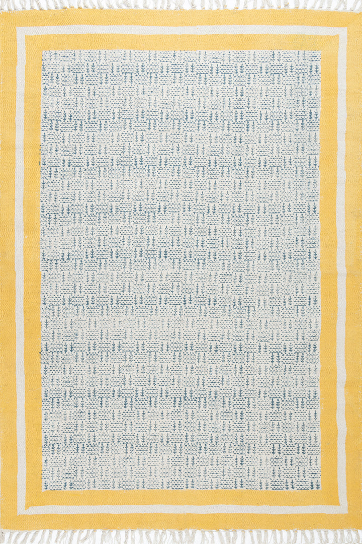 Exquisite Blue and Yellow Cotton Geometric Rug