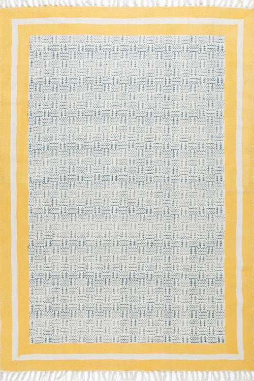 Exquisite Blue and Yellow Cotton Geometric Rug