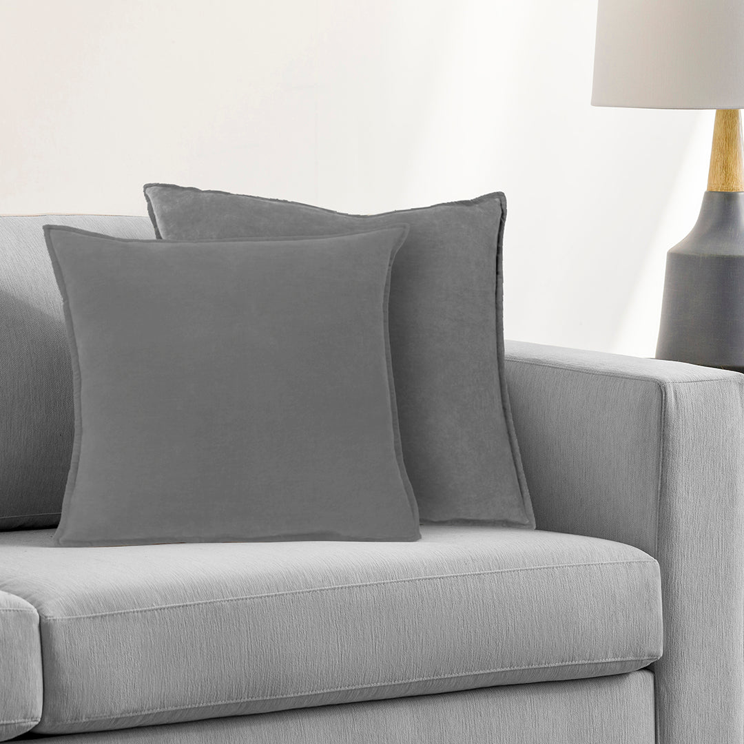 Cotton Velvet Charcoal Flange Pillow Cover