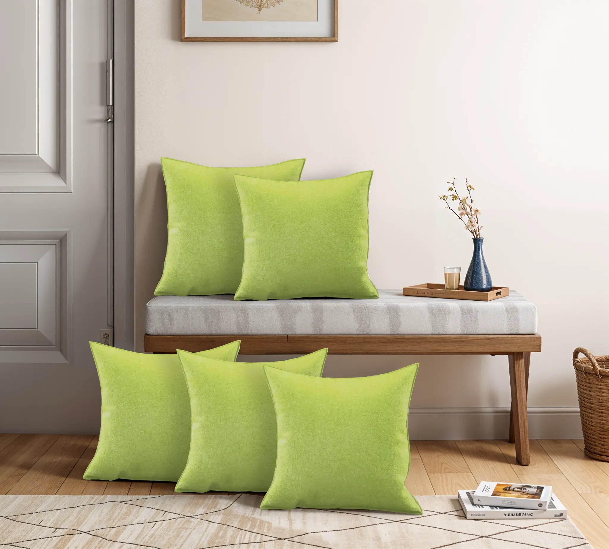 Cotton Velvet Green Flange Pillow Cover