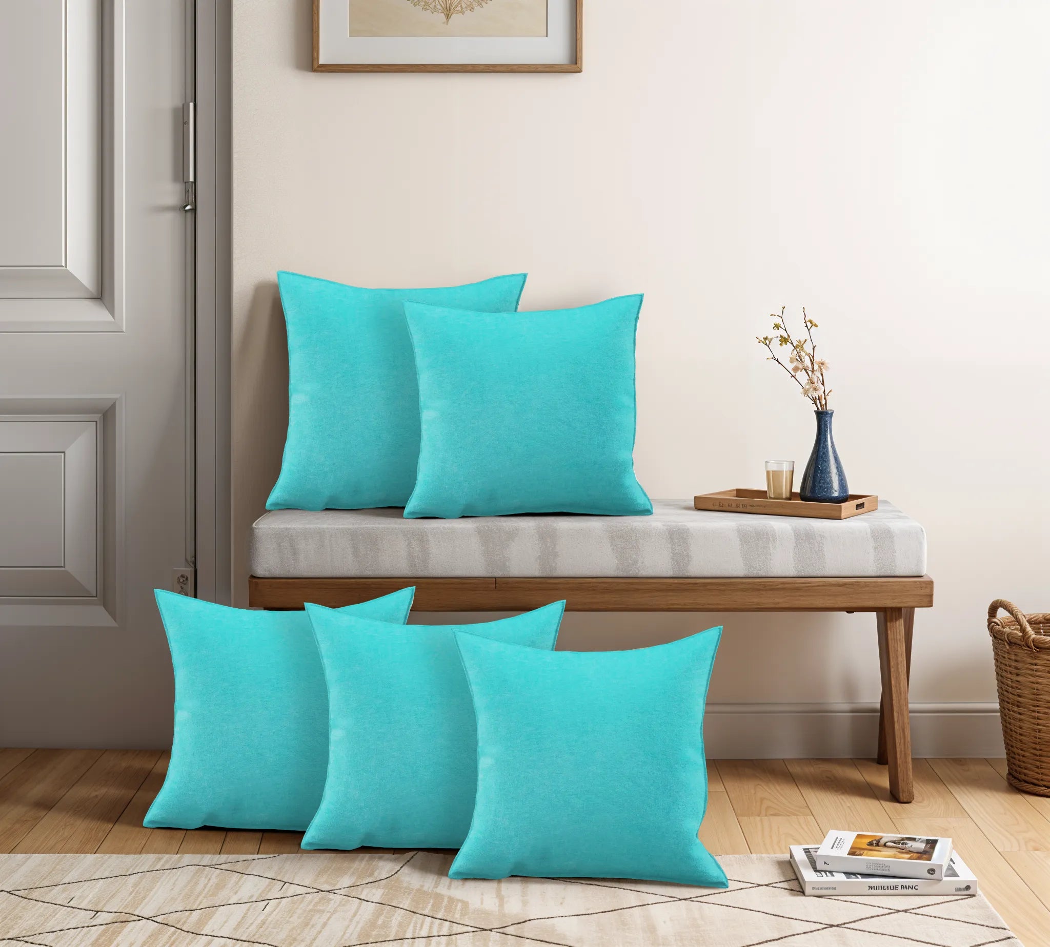 Cotton Velvet Aqua Blue Flange Cushion Covers