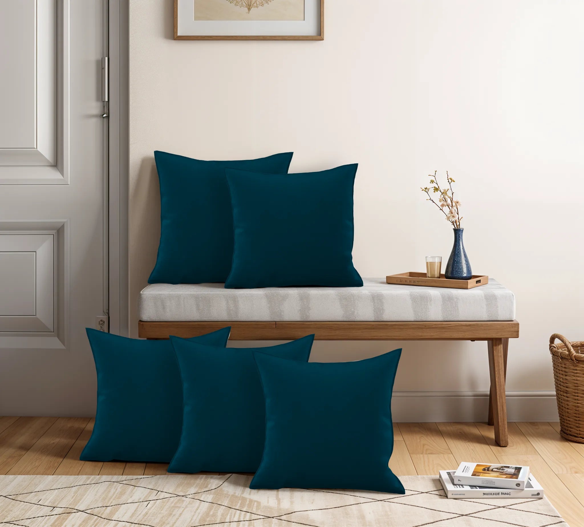 Cotton Velvet Teal Flange Pillow Cover