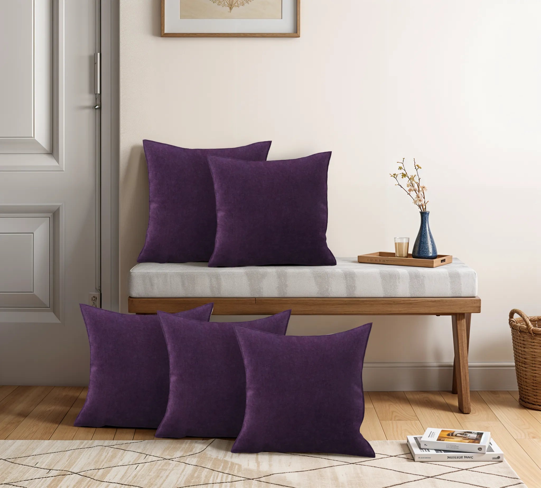 Cotton Velvet Purple Flange Pillow Cover