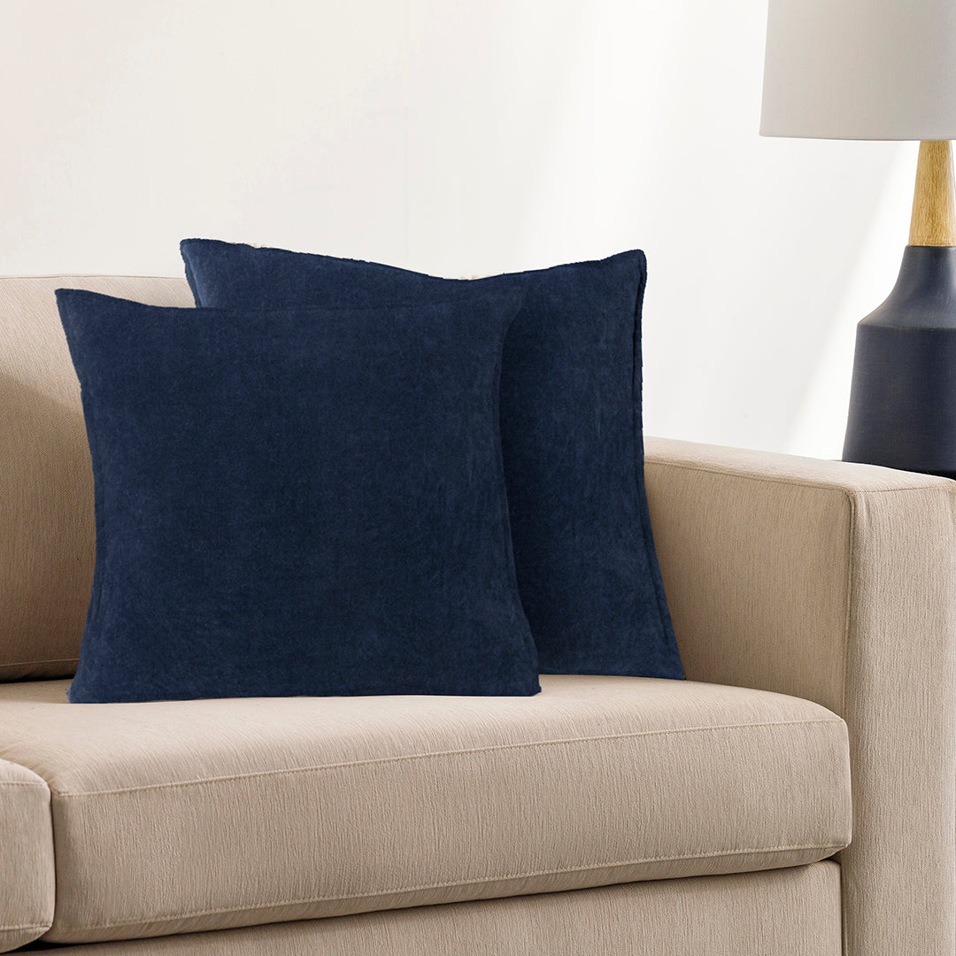 Cotton Velvet Navy Flange Pillow Cover