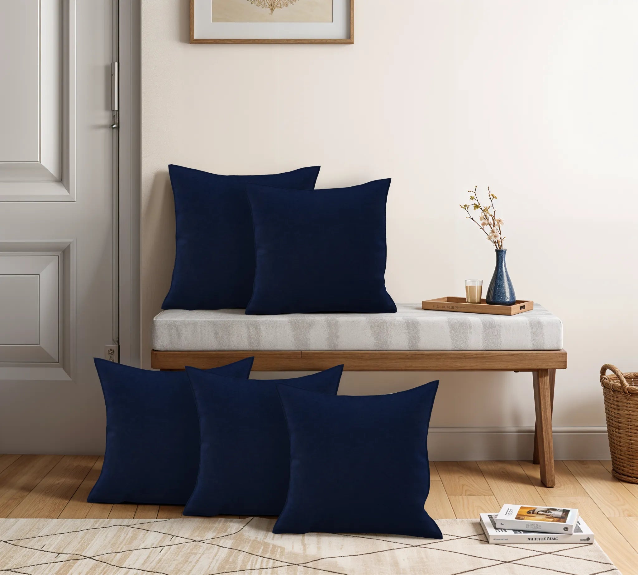 Cotton Velvet Navy Flange Pillow Cover