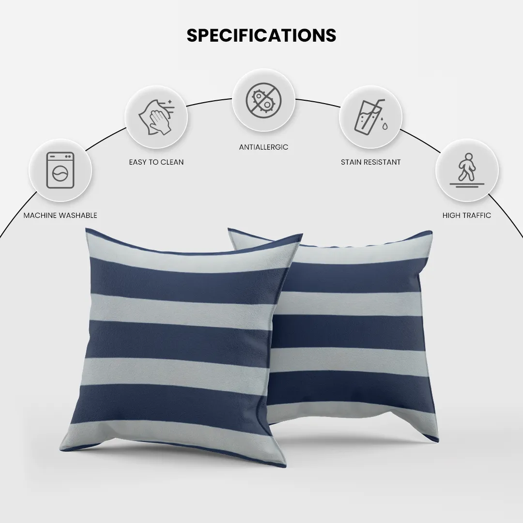 Glyph Cotton Ivory and Navy Stripes Pillow Cover