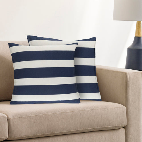 Glyph Cotton Ivory and Navy Stripes Pillow Cover