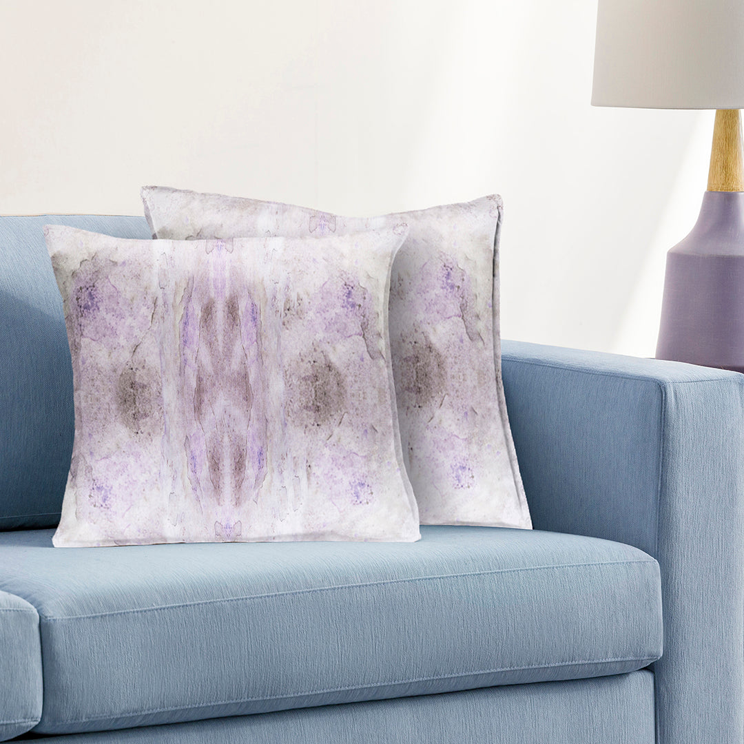 Kalos Poly Satin Purple and White Marble Design Pillow Cover